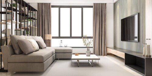 3d rendering loft luxury living room with bookshelf